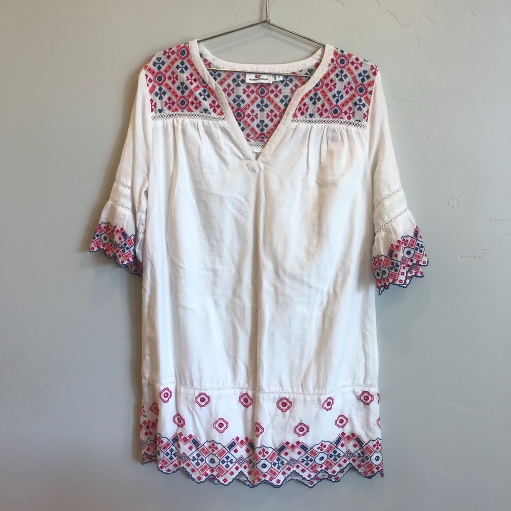 VINEYARD VINES White Linen Embroidered Tunic Dress